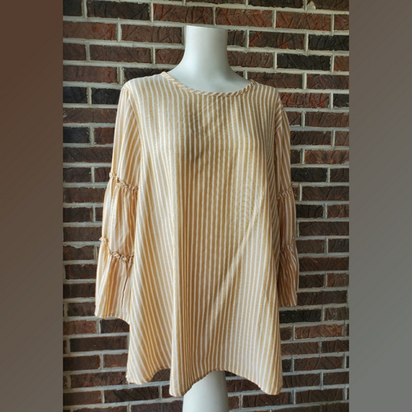 Ces Femne Yellow and Ivory Stripe Top - Picture 1 of 5